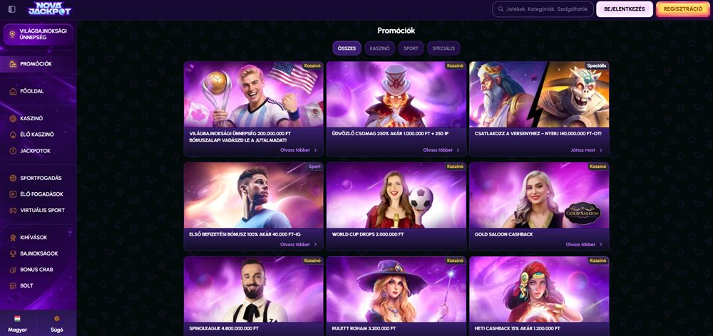 NovaJackpot promóciók – 250% üdvözlő csomag
