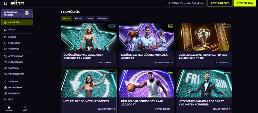 Sportuna promóciók – 225% üdvözlő csomag